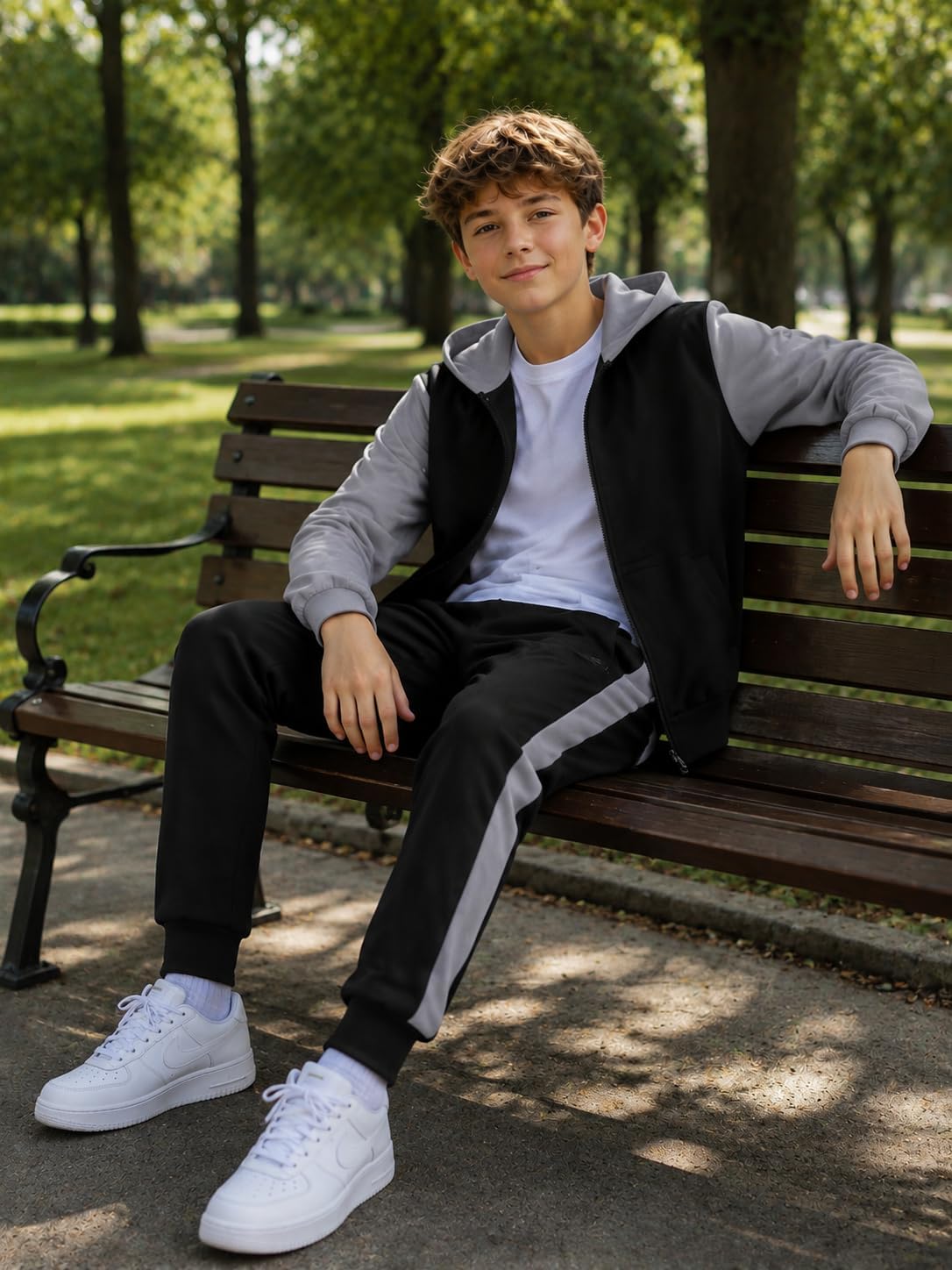 Yoxindax Teen Boys 2 Piece Outfit Color Block Tracksuit Full Zip Hoodie Casual Athletic Sweat Clothing Sets