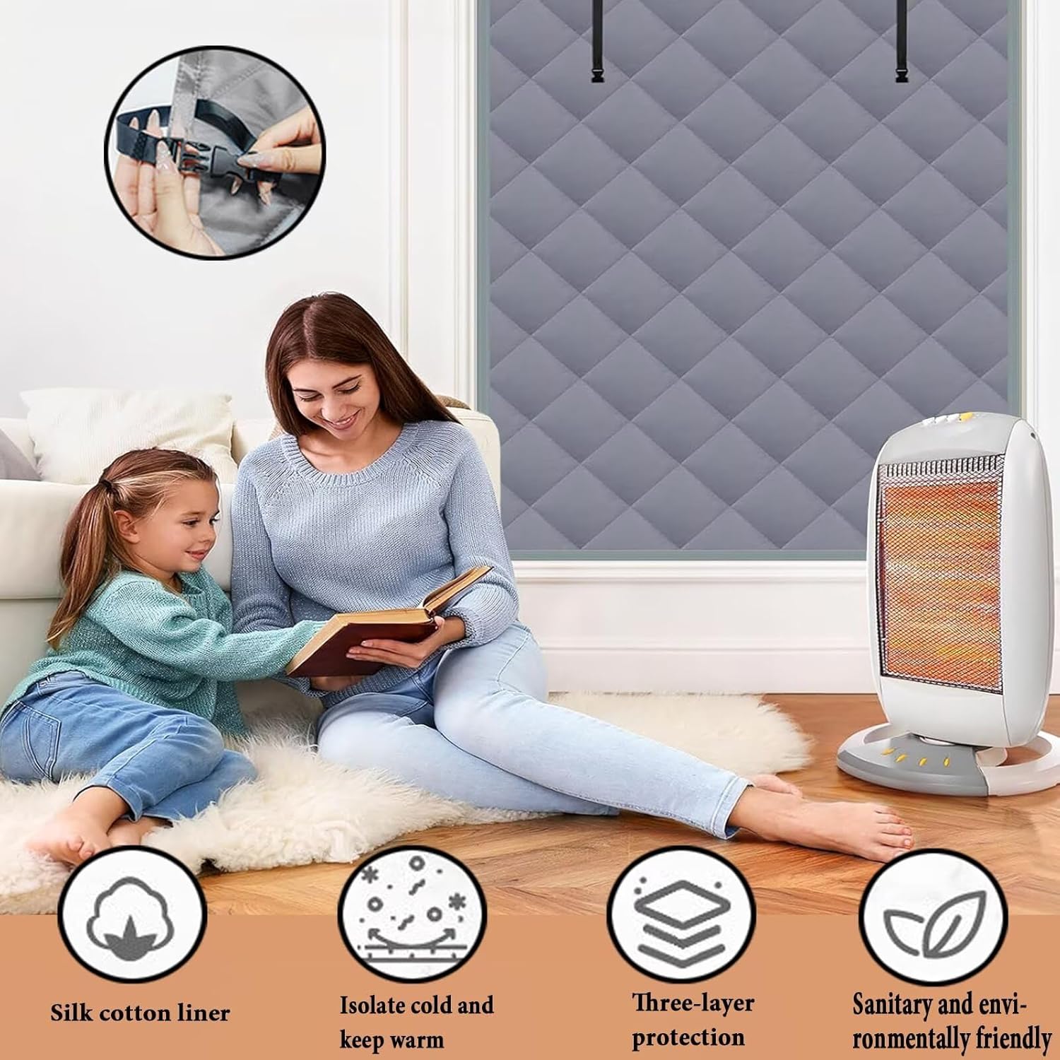 Window Insulation Kit,110x100cm for Window Insulation, Oxford Cloth Cotton Layer Thermal Window Cover to Keep Heat, Window Insulation for Living Room, Kitchen, Attic, Rv, Etc., Gray