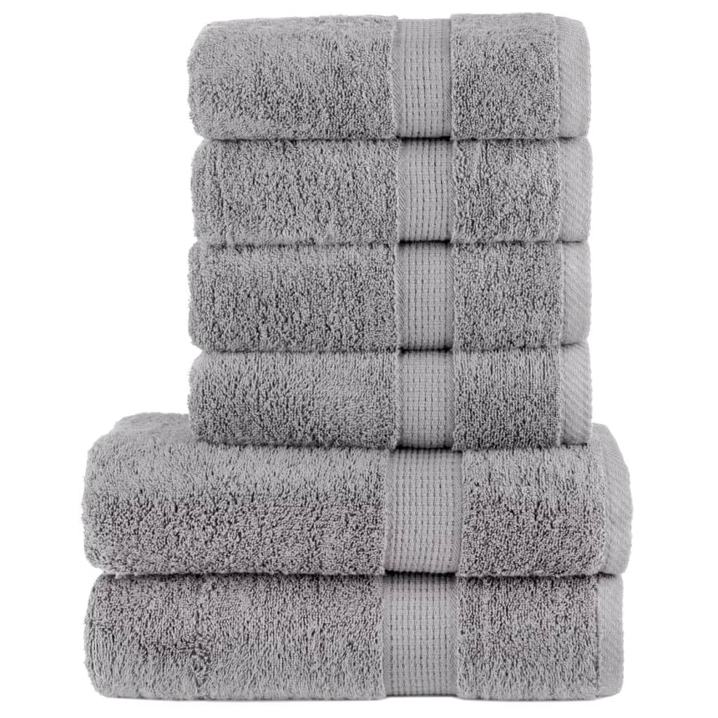 Juego de 6 toallas de mano Solund, color gris, 600 g/m², de algodón absorbente, con práctica fijación para colgar para el hogar y el comercio