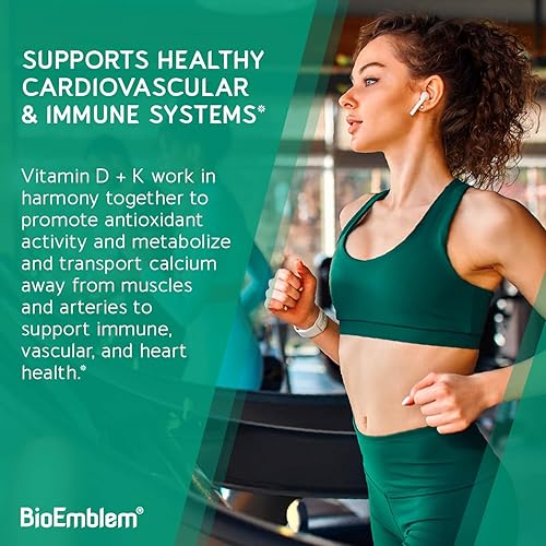 Miniatura 2 de BioEmblem Cápsulas de vitamina D3 K2 (5000IU y 200 mcg)  MK7 y MK4 patentadas para apoyo complejo 3 en 1  Suplemento vegetariano de vitamina D K2