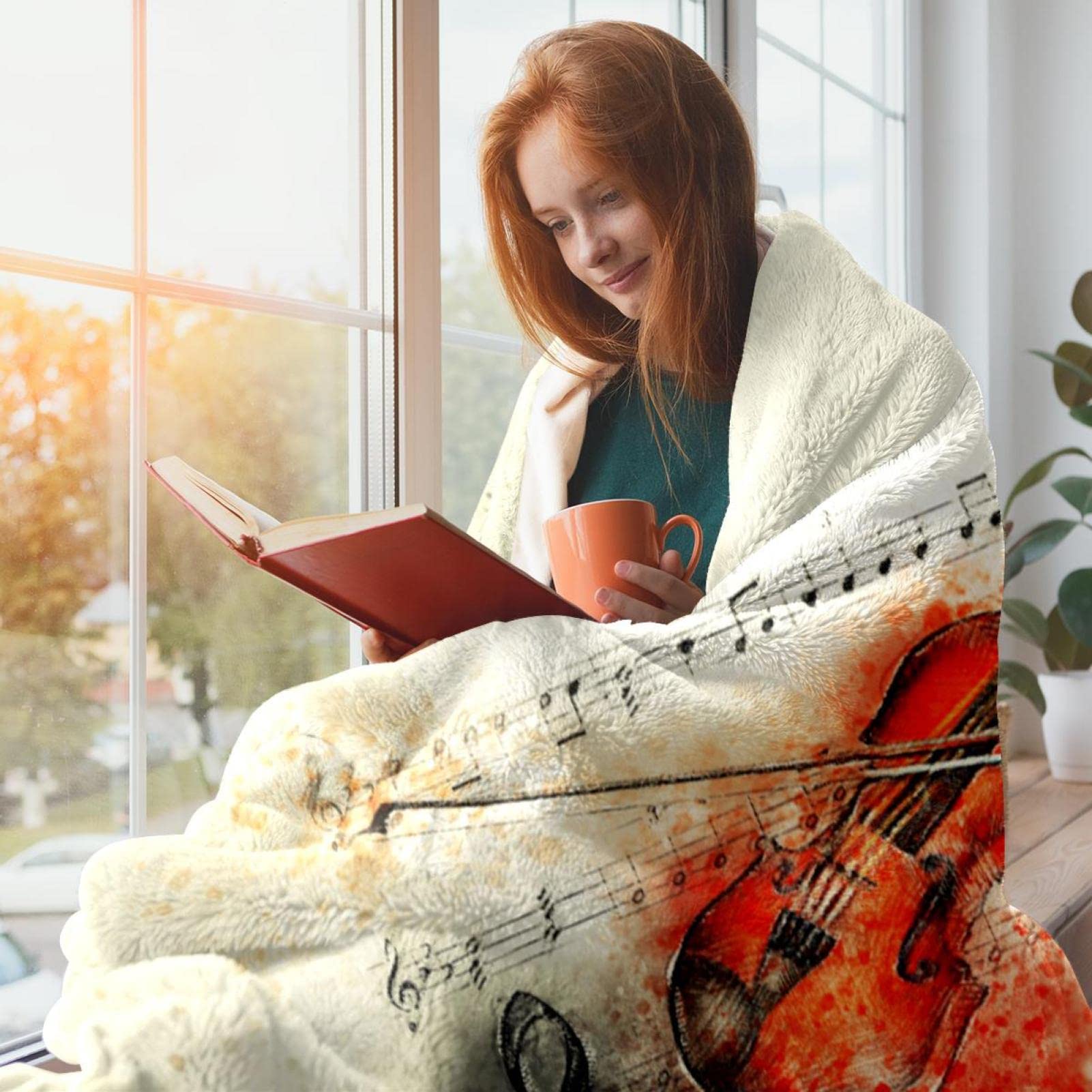 Coperta in pile per divano, divano o letto, accoglienti coperte morbide, violino musica bella