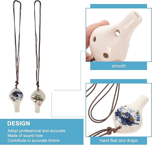 Miniatura 4 de 2 piezas de cerámica Ocarina porcelana blanca 6 agujeros colgante Ocarinas con patrón de loto Introductoria alta clave Ocarinas flautas para