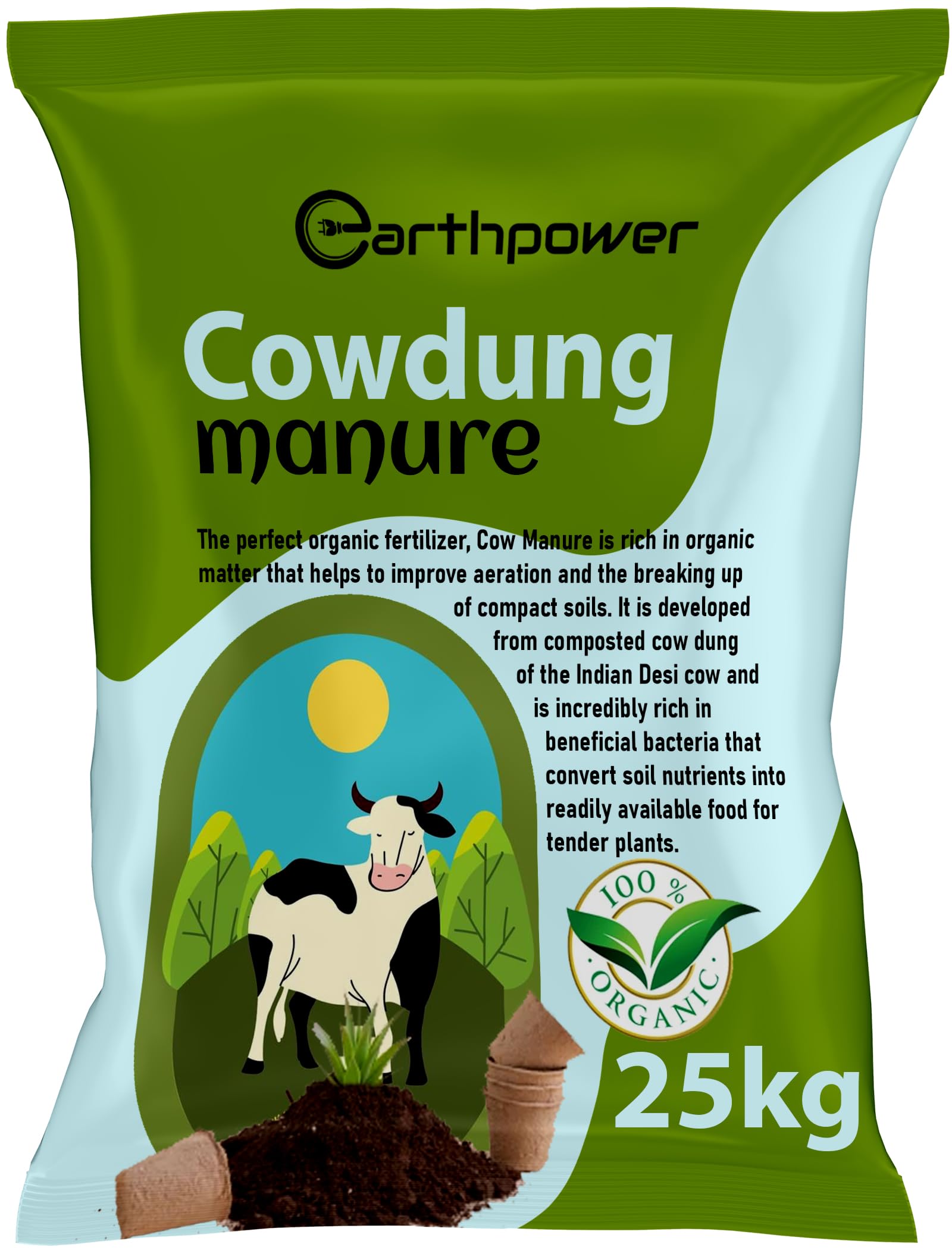 EARTHPOWER Cow Dung Manure for Plants 25kg | Manure for Home Gardening | Gobar ki Khad for Plants | Cow Dung Compost for Plants (B0D9H6RMGD) Amazon Price History, Amazon Price Tracker