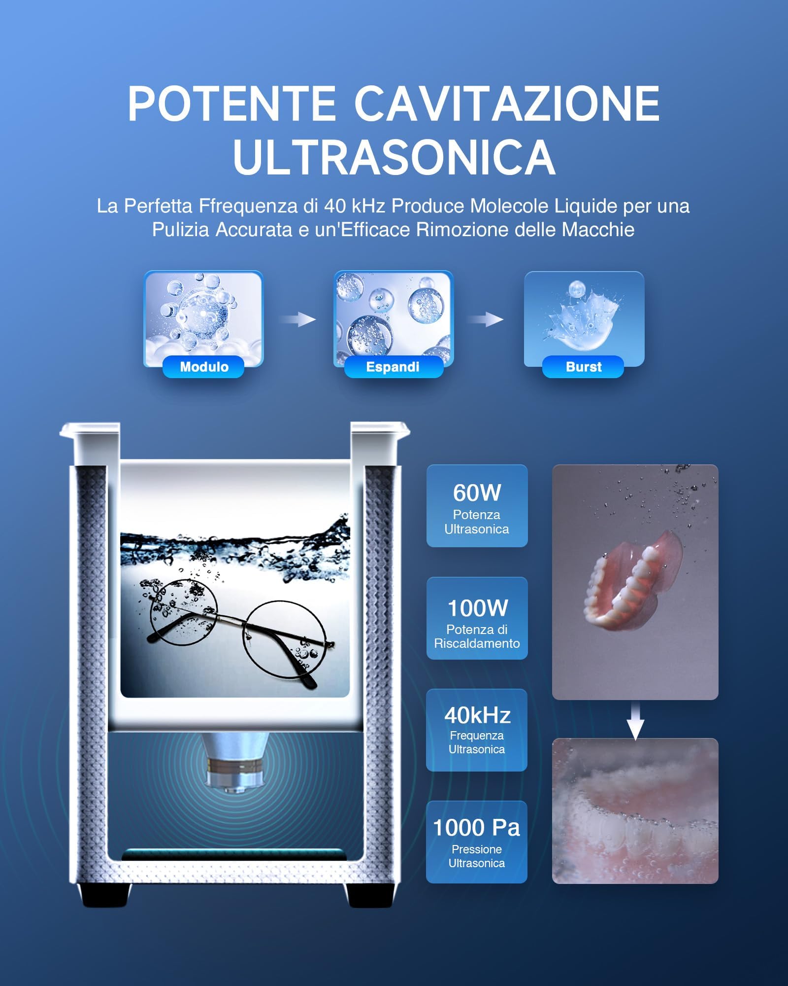 CREWORKS Pulitore a Ultrasuoni 2L Professionale, Lavatrice Ultrasuoni 60W con Riscaldatore 100W e Timer Digitale, Vasca Ultrasuoni in Acciaio Inox SUS304 per Gioielli, Occhiali, Protesi, Monete