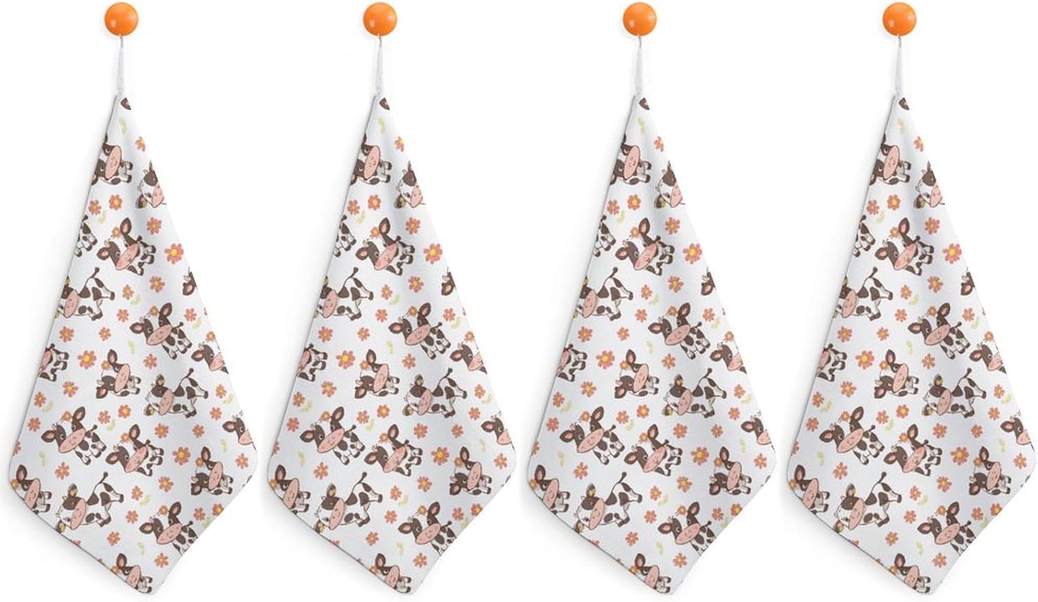 Cow Pattern Hand Towels for Bathroom Kitchen Towels Small Towel Handkerchiefs with Hanging Loop 4PCS