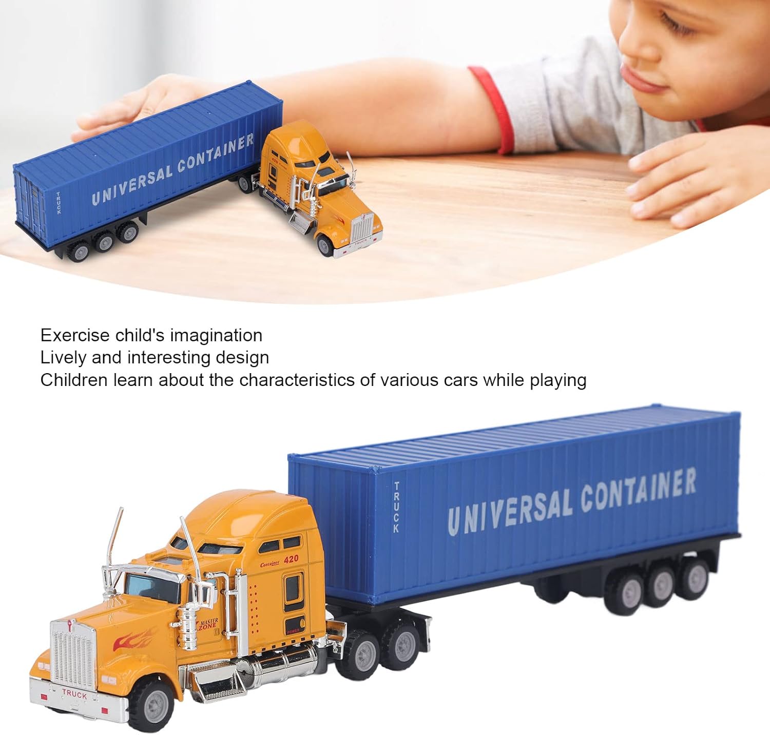 RC Container Truck Toy, 1:65 Scale Die-Cast Alloy Model Tractor Trailer, Educational Vehicle for Kids, Boys and Girls