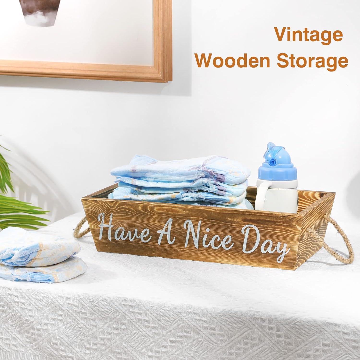 Lewondr Bathroom Decor Box, 2 Sides Handles Wood Jute Toilet Tank Top