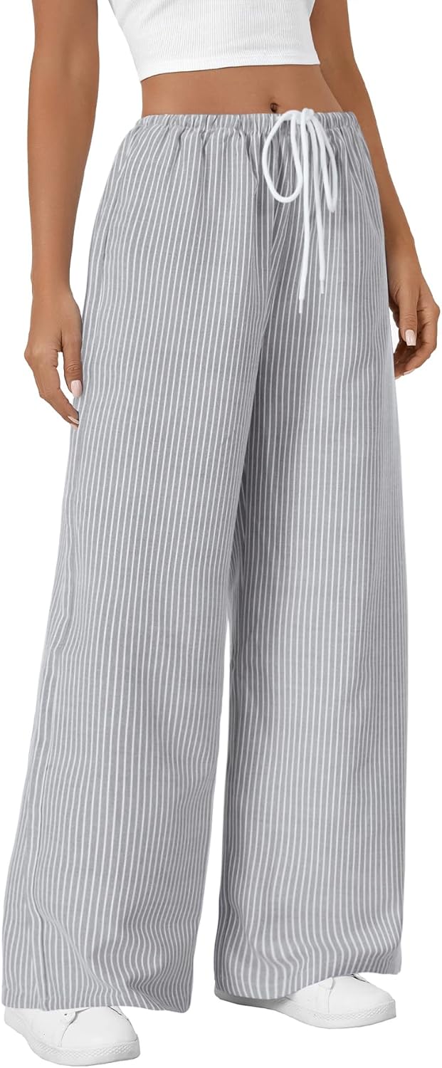 LYANER Women's Wide Leg Striped Pants Casual Drawstring Elastic Low Rise Pajama Pants Lounge Wear Trousers - Image 4