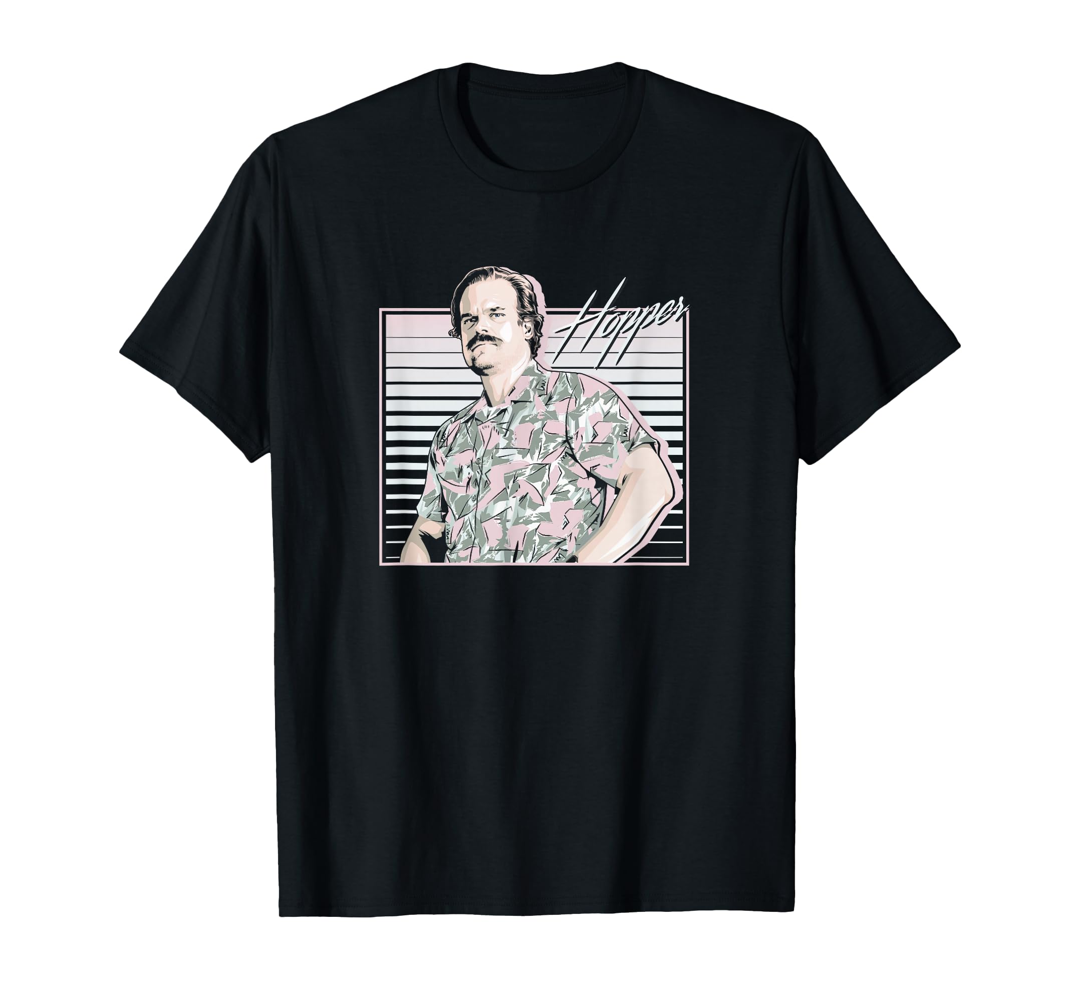 Stranger Things Hopper Hawaiian Shutter Background T-Shirt