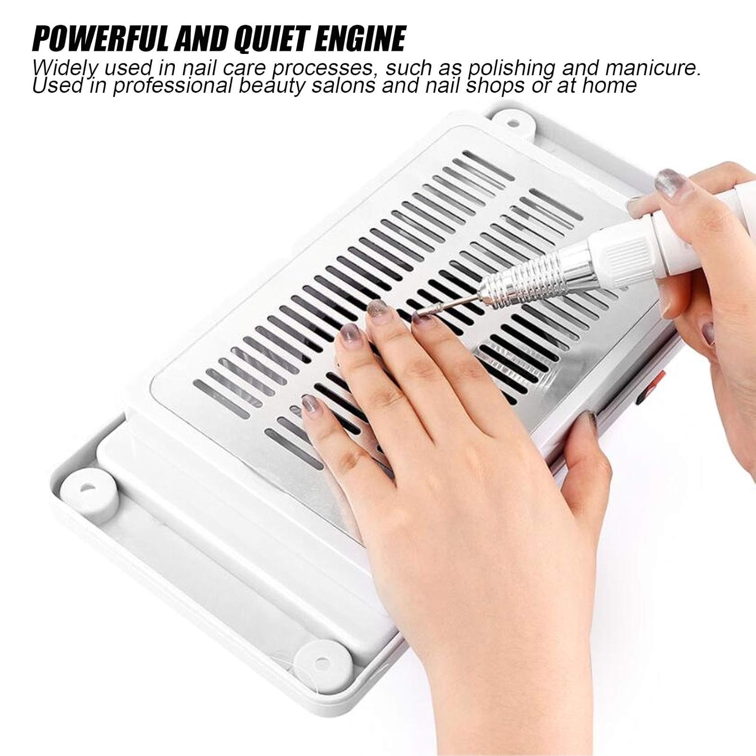 6W Quiet Table Nail Vacuum Cleaner Manicure Pedicure Tool Nail Dust Collector Device with Fan for Professional Nail Salon White(US)