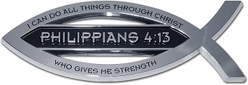 Elektroplate Christian Fish Philippians 413 with Verse OEM Chrome Emblem for Cars, Trucks, and All Auto | Universal Fit at 4" x 1.4" | Weatherproof