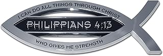 Elektroplate Christian Fish with Philippians 4:13 with Verse OEM Chrome Emblem for Cars, Trucks, and All Auto | Universal Fit at 4" x 1.4" | Weatherproof