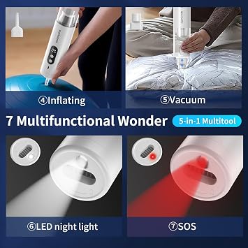 Handheld Car Vacuum Portable Cordless, 16000Pa 5 in 1 Multifunctional Mini Vacuum Cleaner and Air Duster, Rechargeable LED Flashlight with Window Hammer for Car, Pet, Kitchen, House