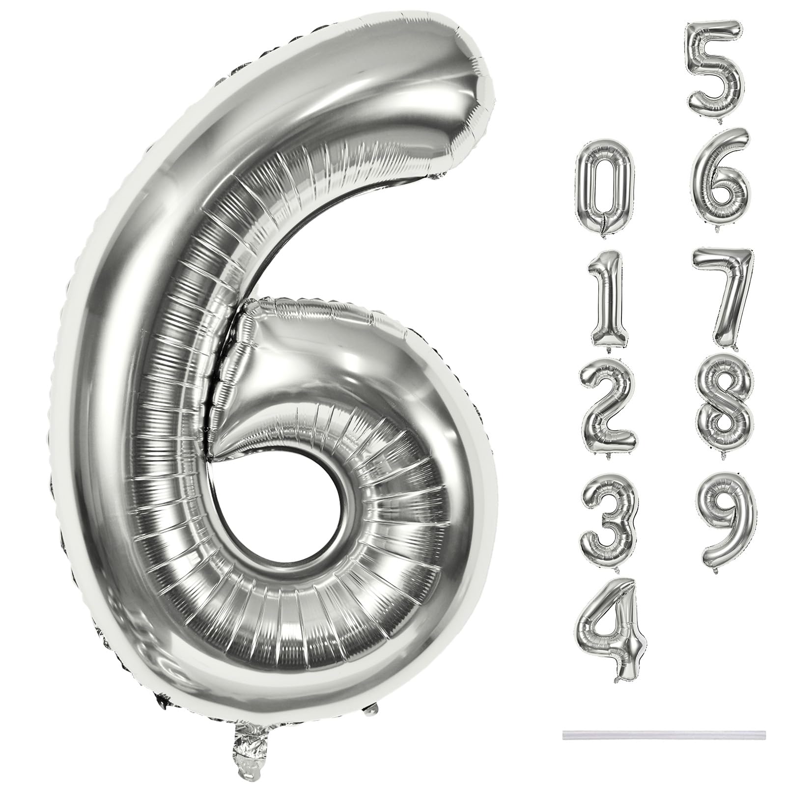 Photo 1 of 40" Silver Number 6 Balloon for Girls Boys, Large Self Inflating Helium Foil Number Balloons Set 0-9 for Women Men 6th 16th 60th Birthday Anniversary Wedding New Year Party Decorations Supplies