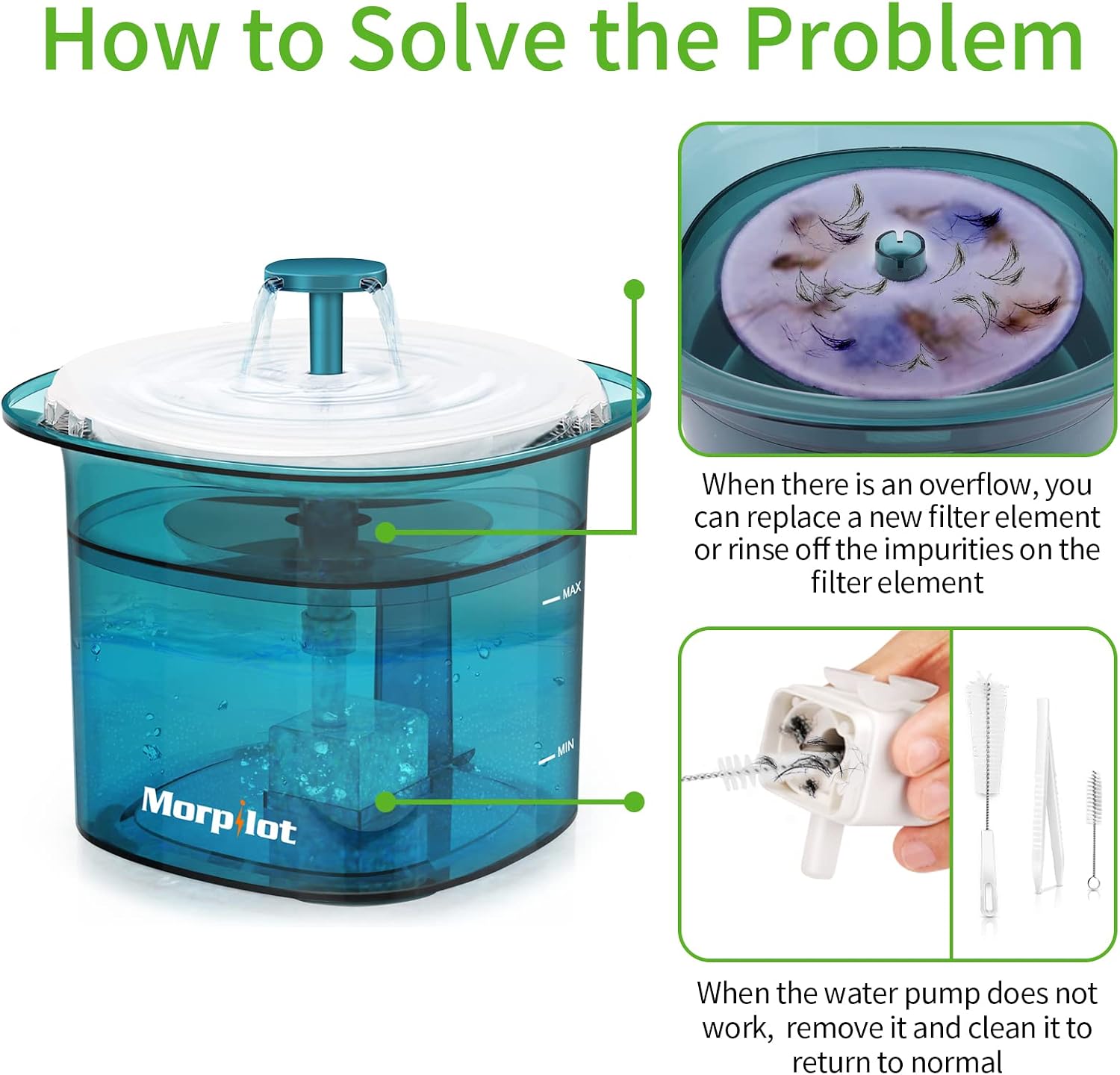 morpilot Pet Water Fountain, 2L Cat and Dog Water Fountain, Cat Water Fountain with Ultra-Quiet Usb Water Pump - Image 5