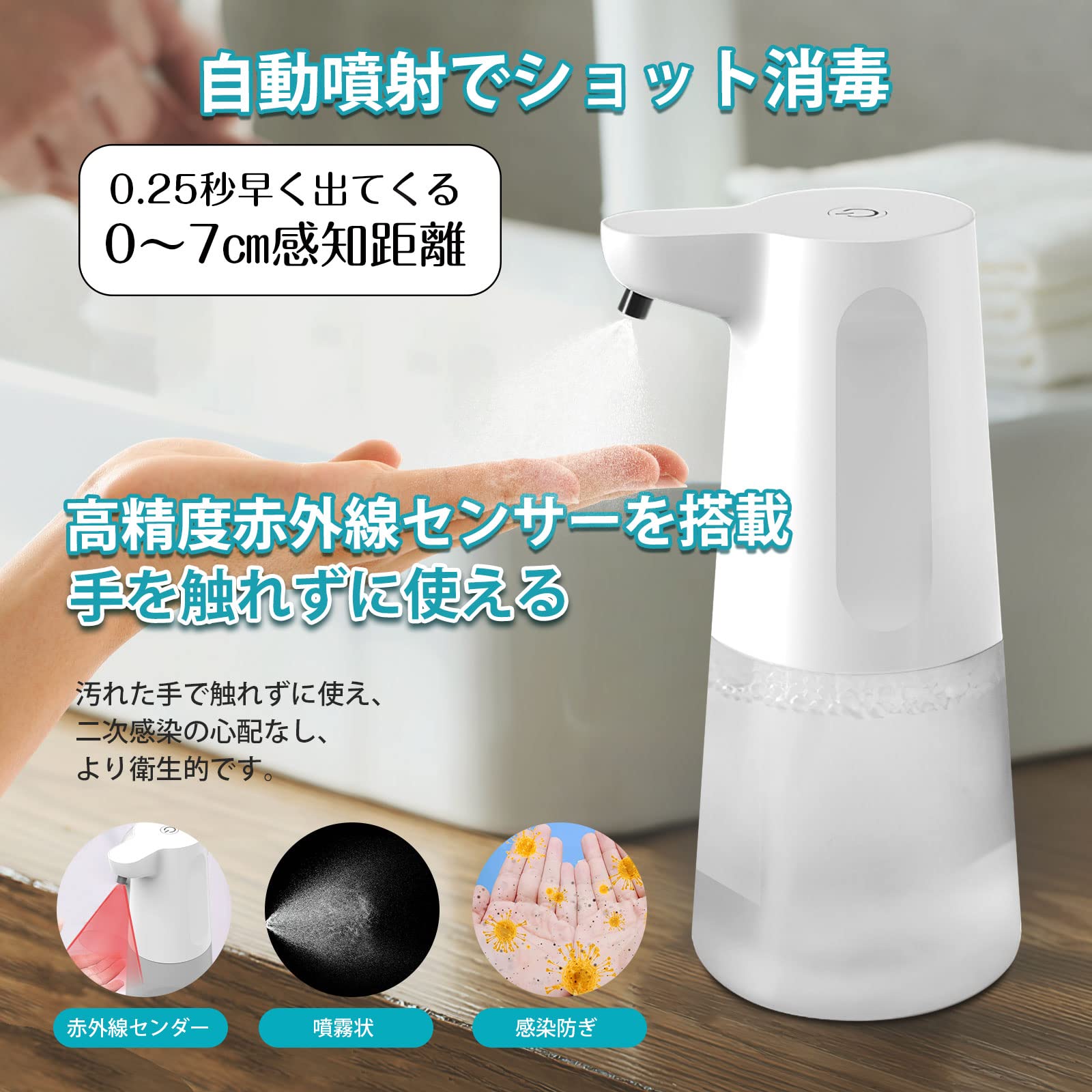 Amazon｜【充電式】アルコールディスペンサー 自動 アルコール消毒