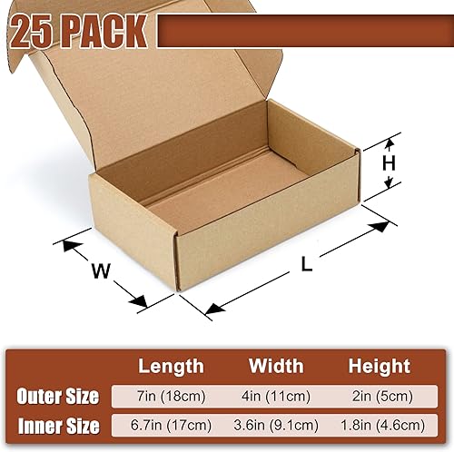 Miniatura 2 de BJADE'S Cajas de envío de 7 x 4 x 2 pulgadas, paquete de 25 cajas pequeñas de cartón corrugado para correo, embalaje de regalos, mudanza y