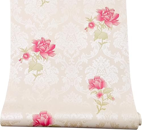 Miniatura 11 de Yifely SimpleLife4U - Forro de vinilo extraíble para muebles, diseño de peonía rosa, damasco, 17.7 pulgadas por 9.8 pies