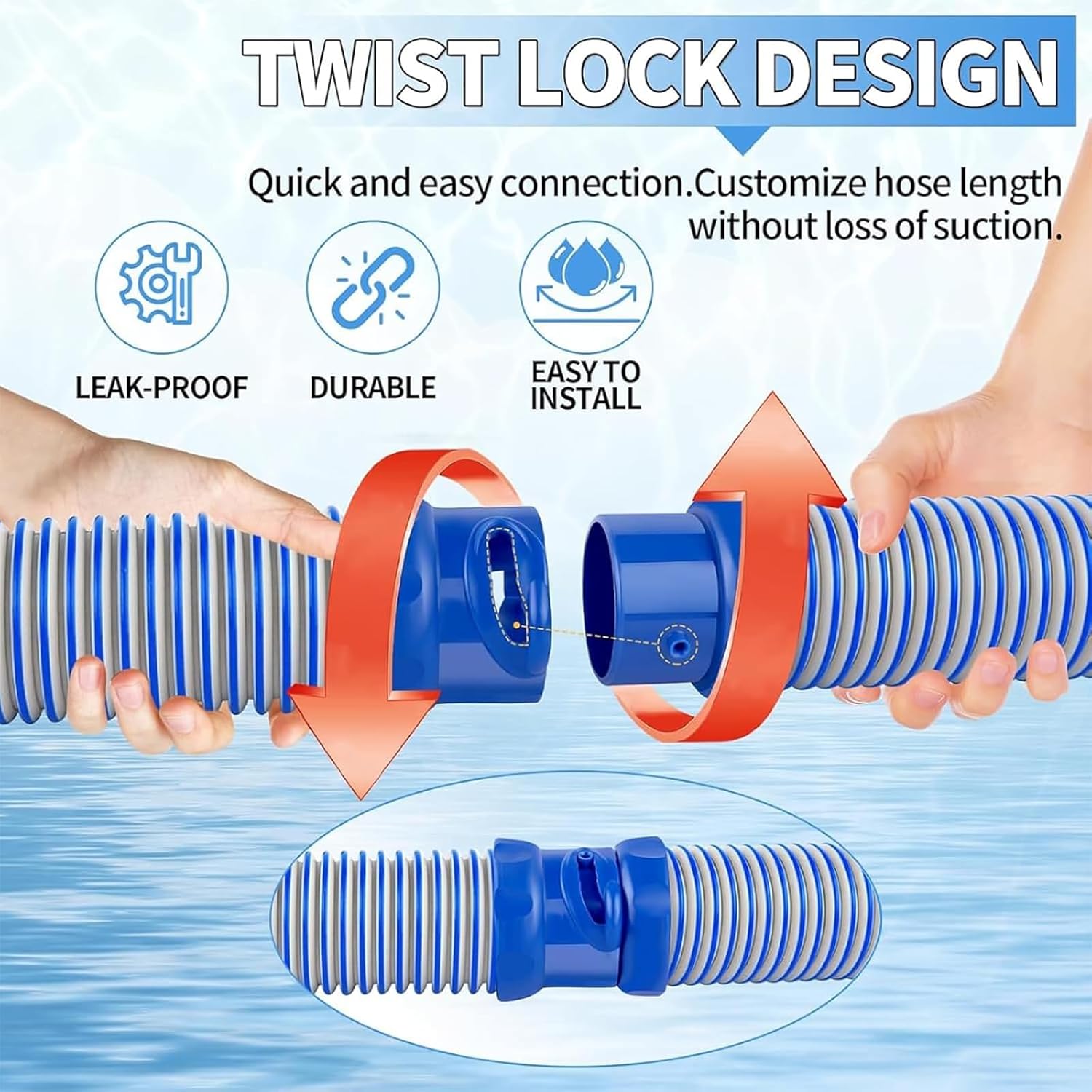 Pool Cleaner Hose for X7 T3 T5 MX6 MX8,R0527700 Pool Vacuum Twist Lock Hose Replacement Parts,Swimming Pool Vacuum Hose Replacement Kit,Single length 39 inches,Easy Install Easy to Use (6PCS)