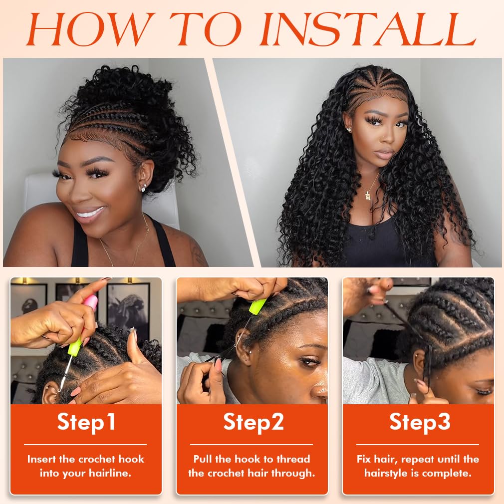 Feather Crochet Human Hair Deep Wave Knotless Invisible Pre-Separated Human Crochet Raw Hair 18 Inch 60g Lightweight Reusable 16A Brazilian Virgin Hair Natural Black Color for Women