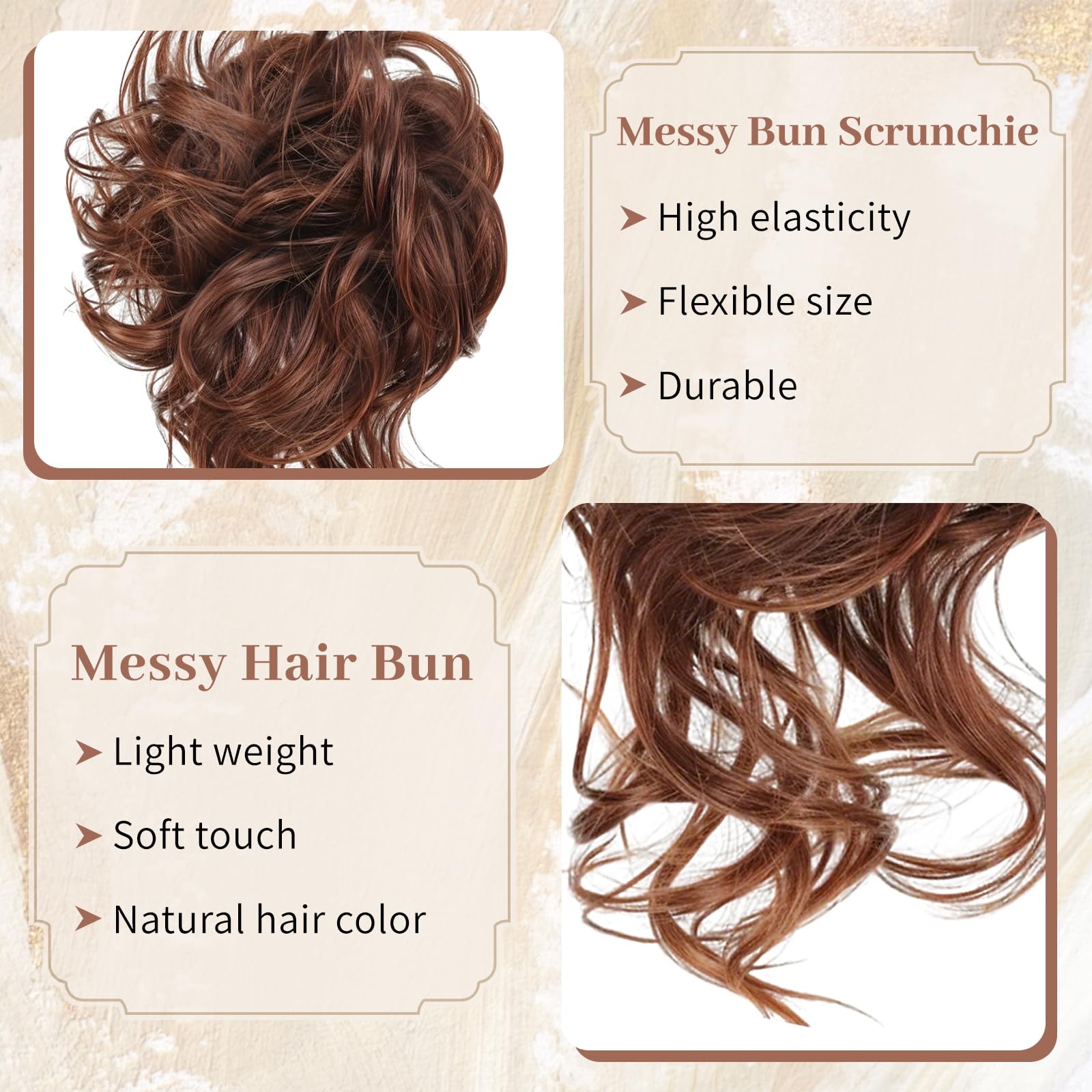 Moño desordenado, moño rizado, ondulado, moño de pelo falso, moño sintético desordenado para mujeres y niñas (marrón)