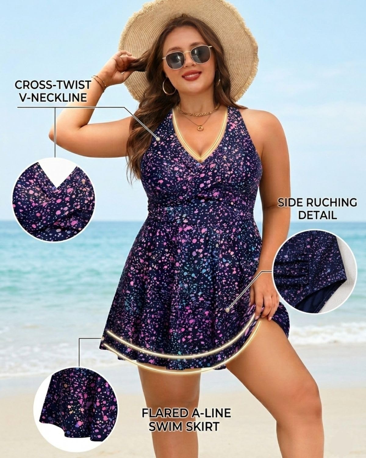 Plus Size Tankini Swimsuit - Two Piece Swimsuit Dress Tummy Control Swimwear 2025 Cross Back Bathing Suit