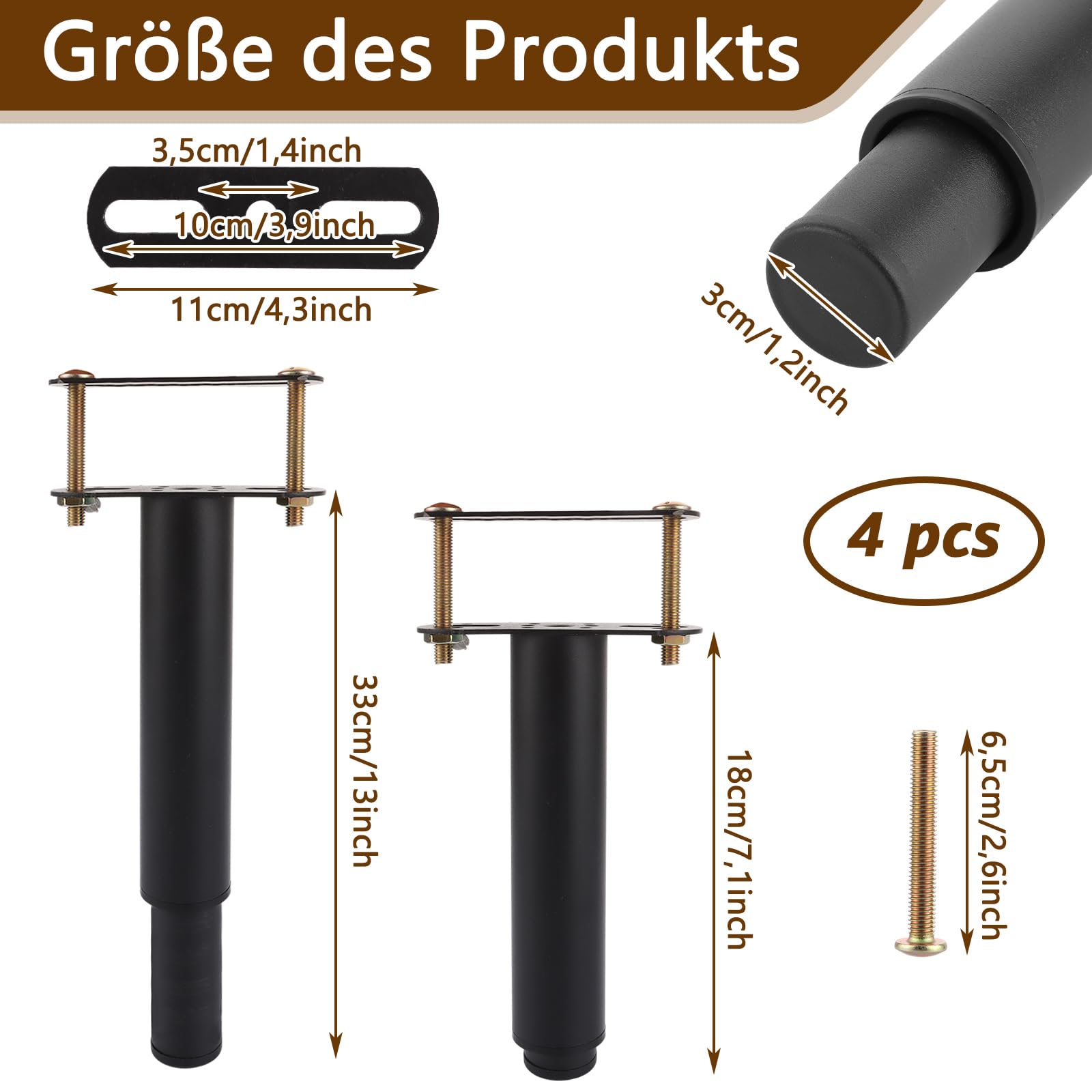 Höhenverstellbare Bettfüße Aus Metall – 4 Stück, Individuell Von 18 Bis 32 Cm Einstellbar, Perfekt Für Betten, Lattenroste & Rahmen