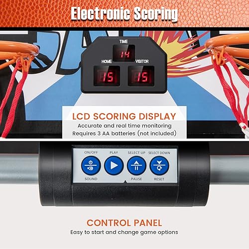 Vista 47 de Goplus Juego de arcada de baloncesto plegable de doble tiro, juego de aro de baloncesto con puntuación electrónica, 8 modos de juego, 4 bolas, Negro