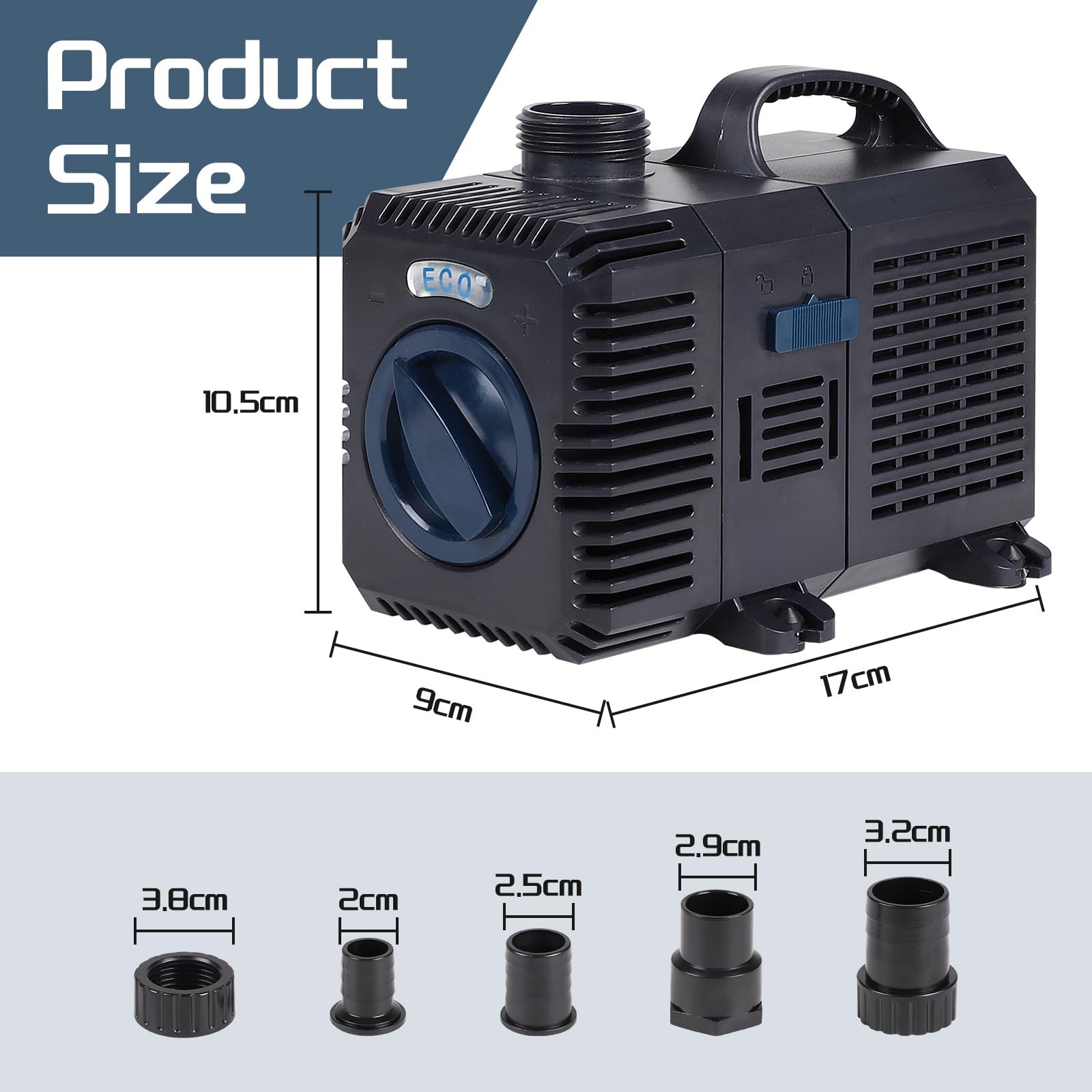 CPROSP Bomba para Estanques Exteriores 7500L/H - 70W, Altura de Elevación 8,5 m, Bomba de Agua con Cable de 5m, Caudal Regulable, para Filtro de Estanque de Jardín, Arroyo, Cascada
