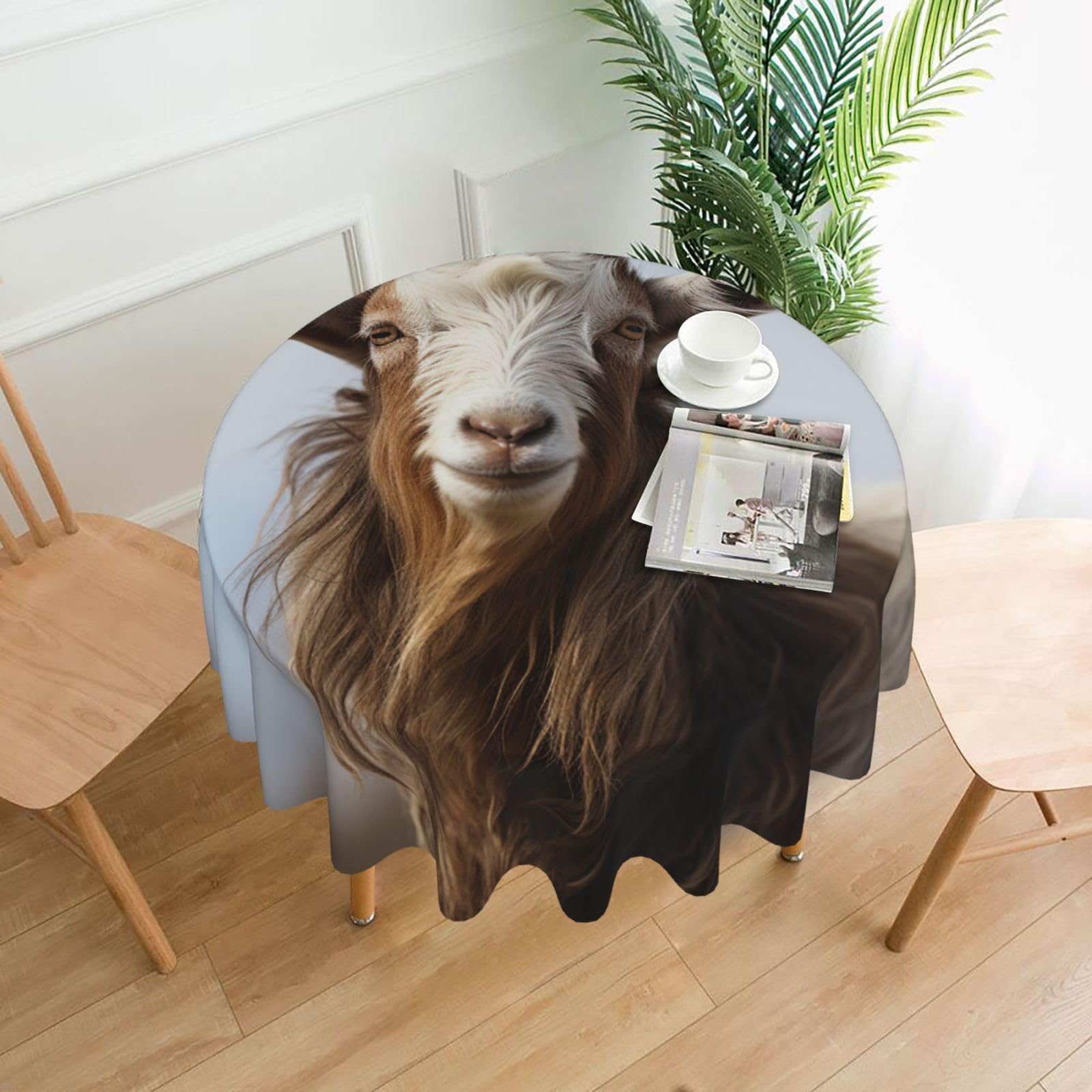 FodPand Animal Goat Tablecloths for Round Tables 60 Inch - Reusable Washable Dining Table Clothes - Stain and Wrinkle Resistant Decorative Fabric Table Cover for Wedding Party