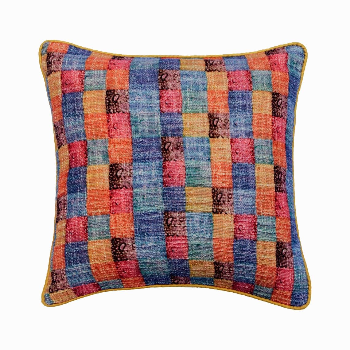 The HomeCentric Decorative Orange (Pack of 2, 35x35 cm (14"x14") Throw Cushions For Couch, Burlap Checkered Cushion Cover, Checkered Pattern Modern Style - Hue Check — image 1