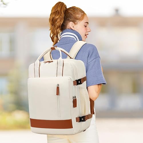 Miniatura 9 de Mochila de viaje grande para mujer, 40L, mochila de equipaje personal, mochila casual, Beige, Mochilas de viaje