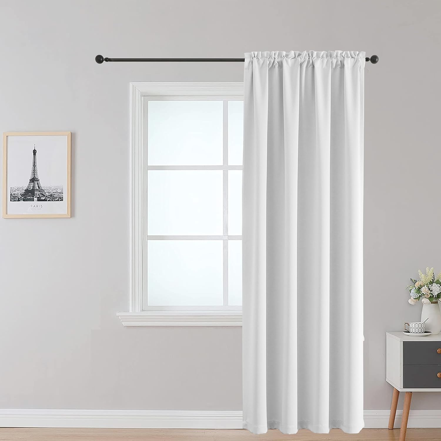 Fireproof Curtain for School Dorm, Rod Pocket Top, White 52 x 84, Pack of 1 Panel