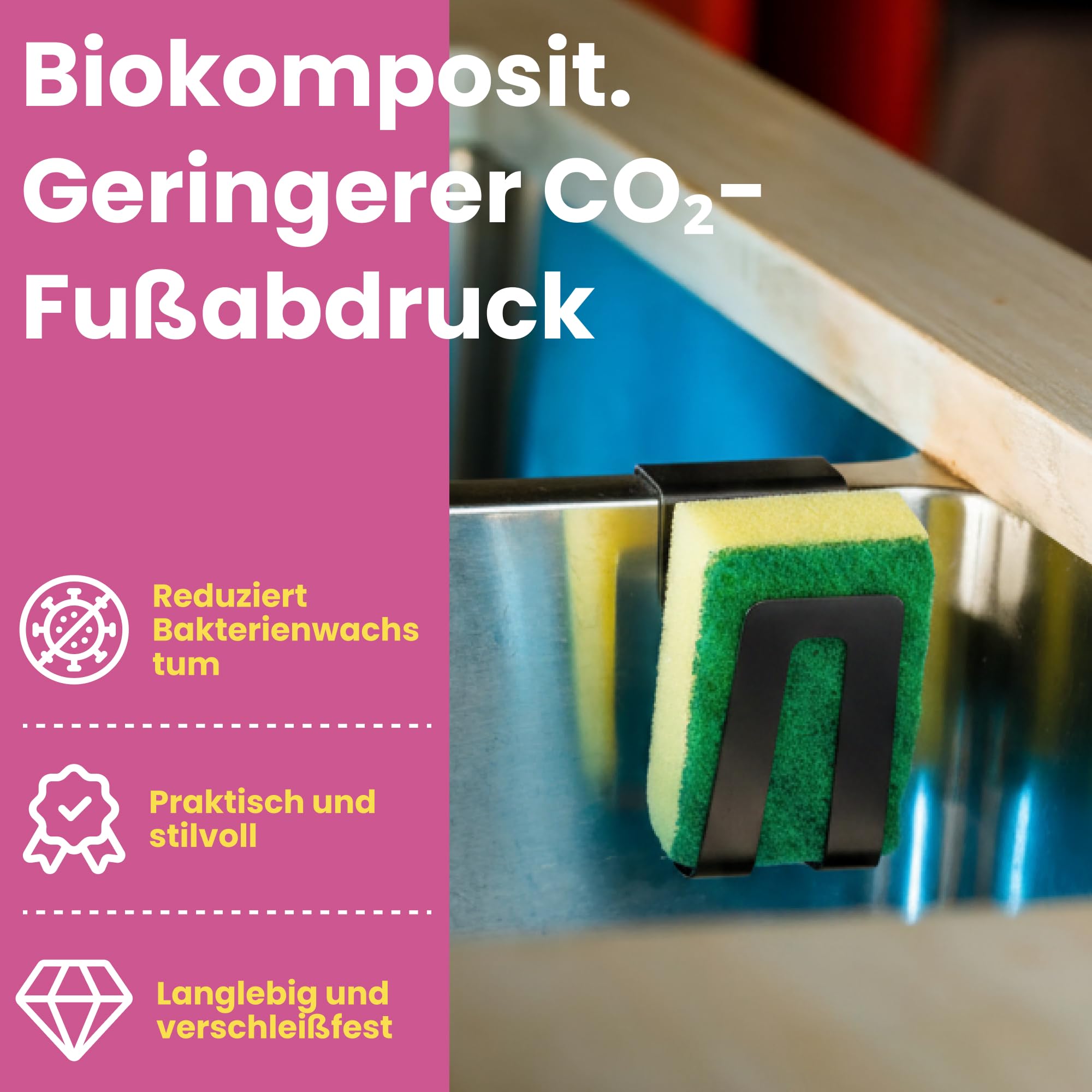 Magnetischer Schwammhalter - Biokomposit, Wandmontage - Mehr Ordnung & Spülbecken Organizer magnetisch - Einfache Montage - Magnet für Spüle - Vielseitiger Magnethalter für Schwämme