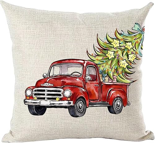 Ramirar Funda de almohada lumbar decorativa con diseño de árbol de Navidad rojo con texto en inglés "Merry Christmas", color rojo, para el hogar,