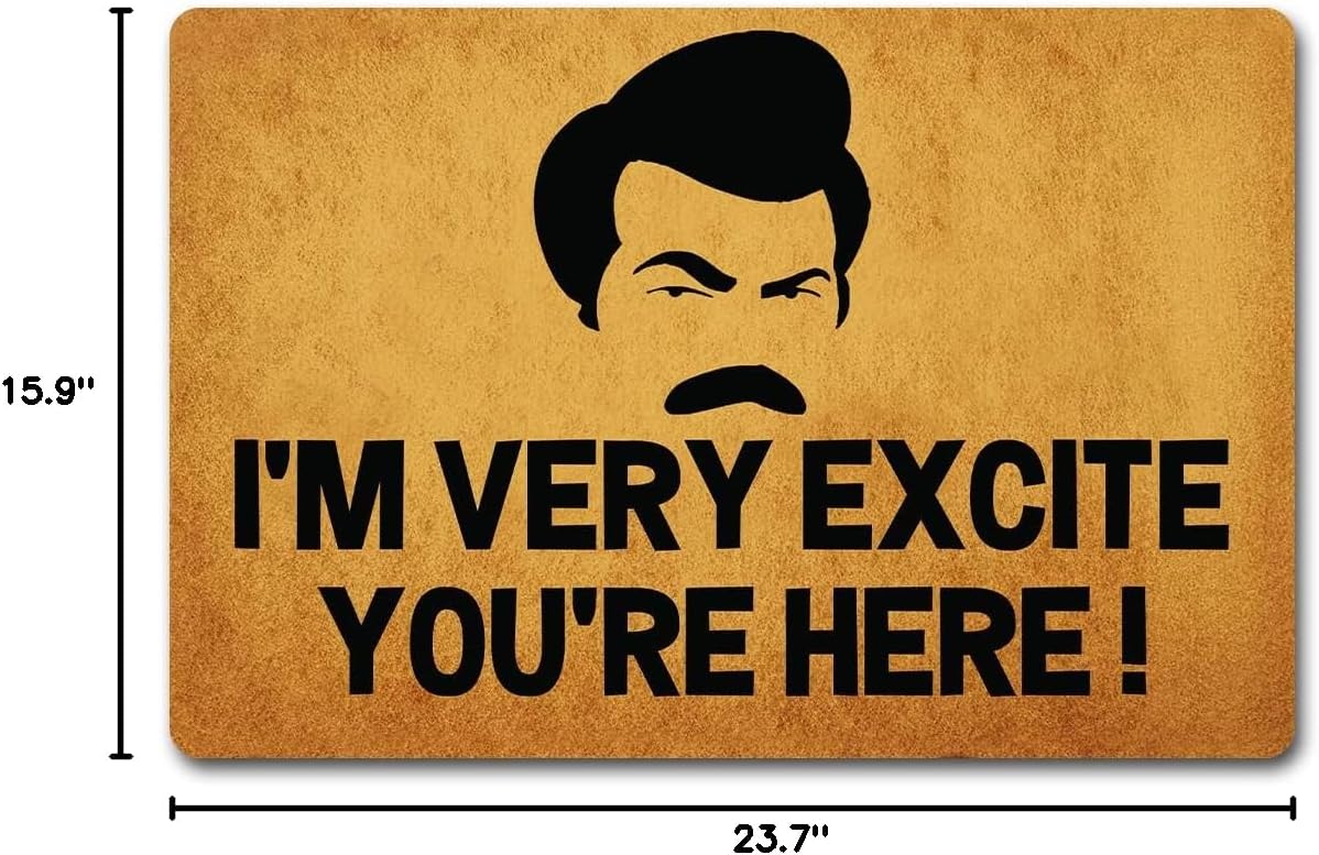 Funny Welcome Doormat for Entrance Way Indoor Front Porch Decor Rugs I'm Very Excite You're Here Personalized Home Decor Mat Anti-Slip Novelty Prank House Warming Gift Mats 23.7"(L) x 15.9"(W)