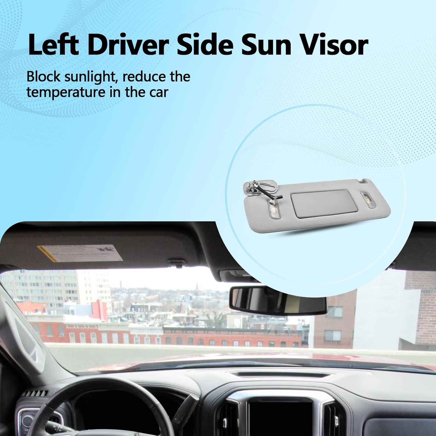 Left Driver Side Sun Visor with LED Lights Compatible with 2015-2019 Escalade/ESV, 2014-2019 Silverado Sierra/Denali 1500 2500 3500, Suburban Tahoe Yukon/XL Replaces 22870346 23198866