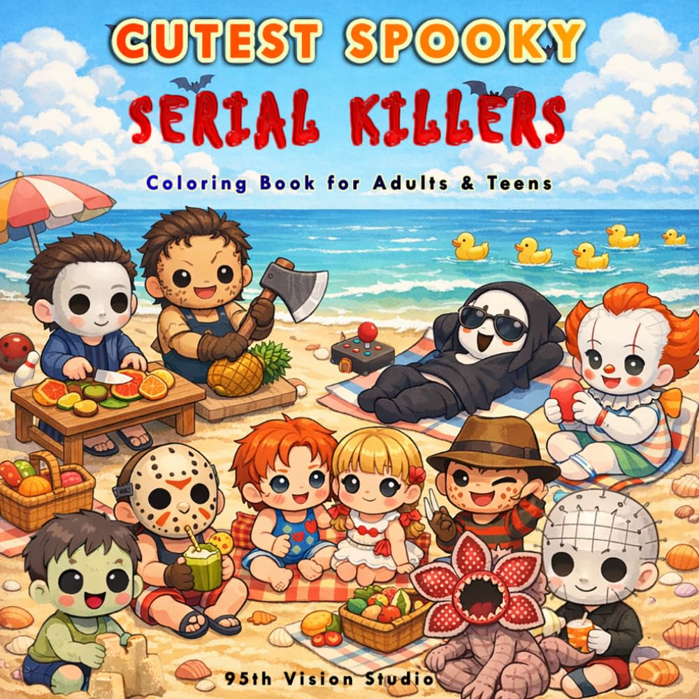 Cutest Spooky Serial Killers: A Cute Chibi Horror Coloring Book for Adults & Teens, 55+ Cozy, Funny, and Relaxing Kawaii Scenes of Adorable Spooky ... for Stress Relief, Anxiety and Entertainment