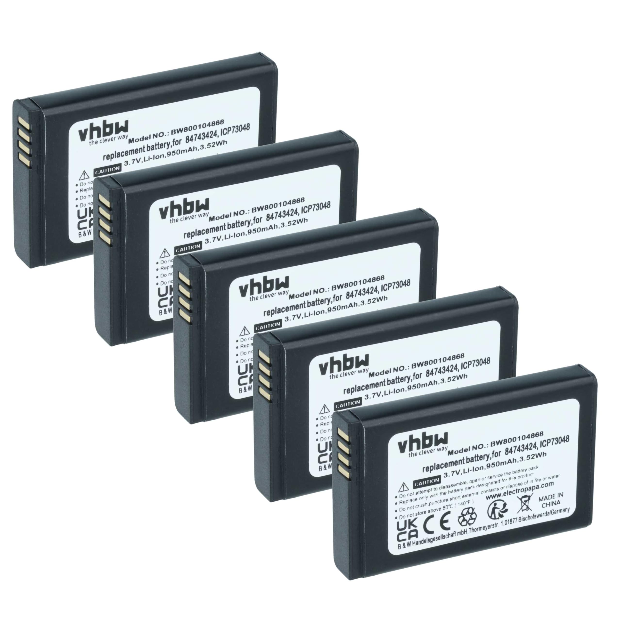 vhbw 5X batería reemplaza Polycom/Spectralink 84743424, 84743428, ICP73048 para teléfono Fijo o inalámbrico (950 mAh, 3,7 V, Li-Ion)