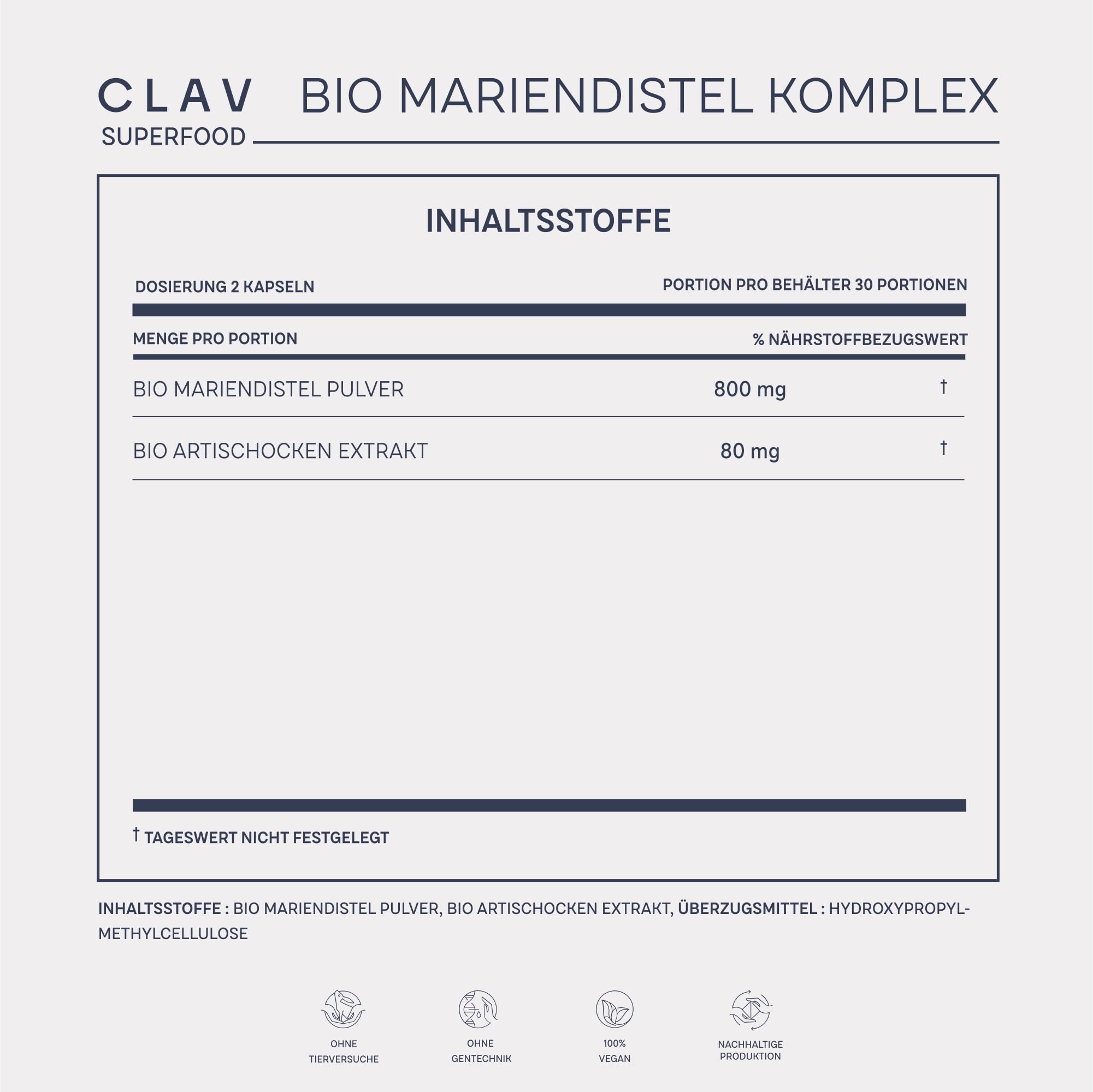 CLAV® Bio Mariendistel Komplex mit Artischocken Extrakt, 360 Kapseln