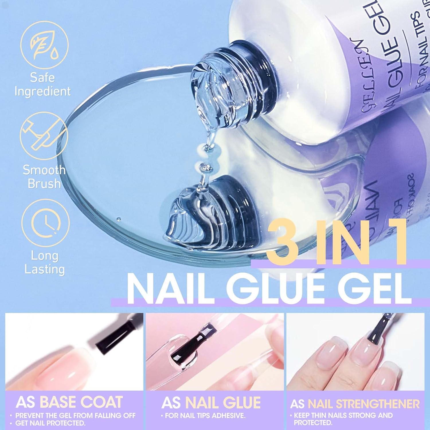 Gellen Gel Nail Kit Stiletto Nail Extension Kit 240pcs Long Almond 12 Sizes Acrylic Nail Tips Kit with Everything Nail Glue Gel U V Nail Lamp for Women Salon Nail Art