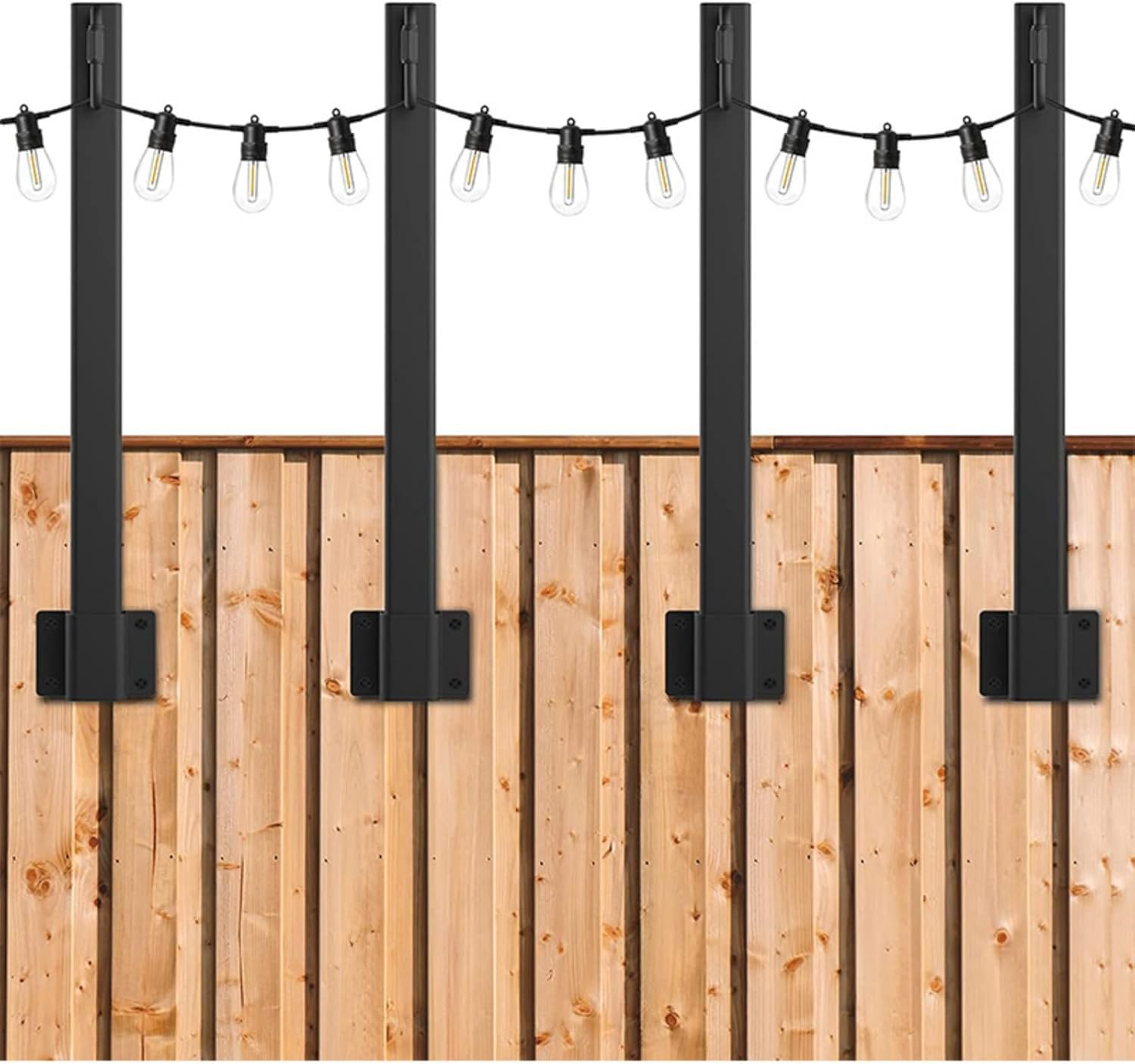 10ft String Light Poles 4 Pack, Outdoor Brackets Hanging Lights, Metal Stand Deck Patio Backyard, Outdoor Lighting Stand for Outside Garden, Patio, Wedding, Backyard, Deck, Party
