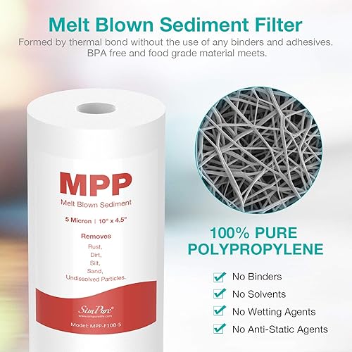 Miniatura 7 de SimPure DC5S - Filtro de sedimento giratorio de 40 micrones, filtro de agua de carcasa de 10 x 4.5 pulgadas, paquete de 4 unidades MPP1045 de