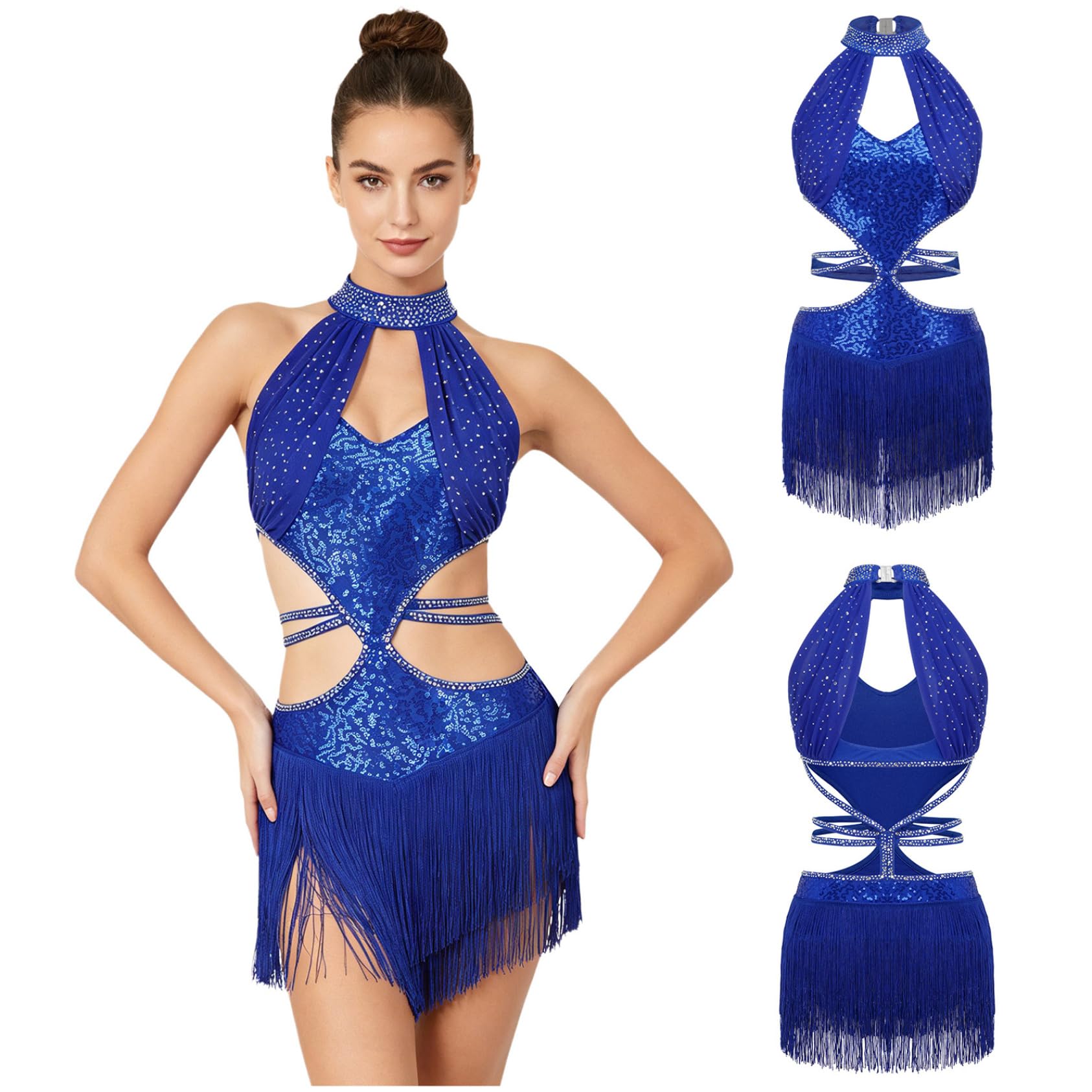 Yhong Donna Vestito Ballo Latino Donna Costume Competizione Latina Samba Rumba Classe Chiave