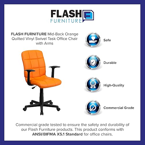 Miniatura 4 de Flash Furniture - Silla giratoria de respaldo medio de vinilo, acolchada, color negro