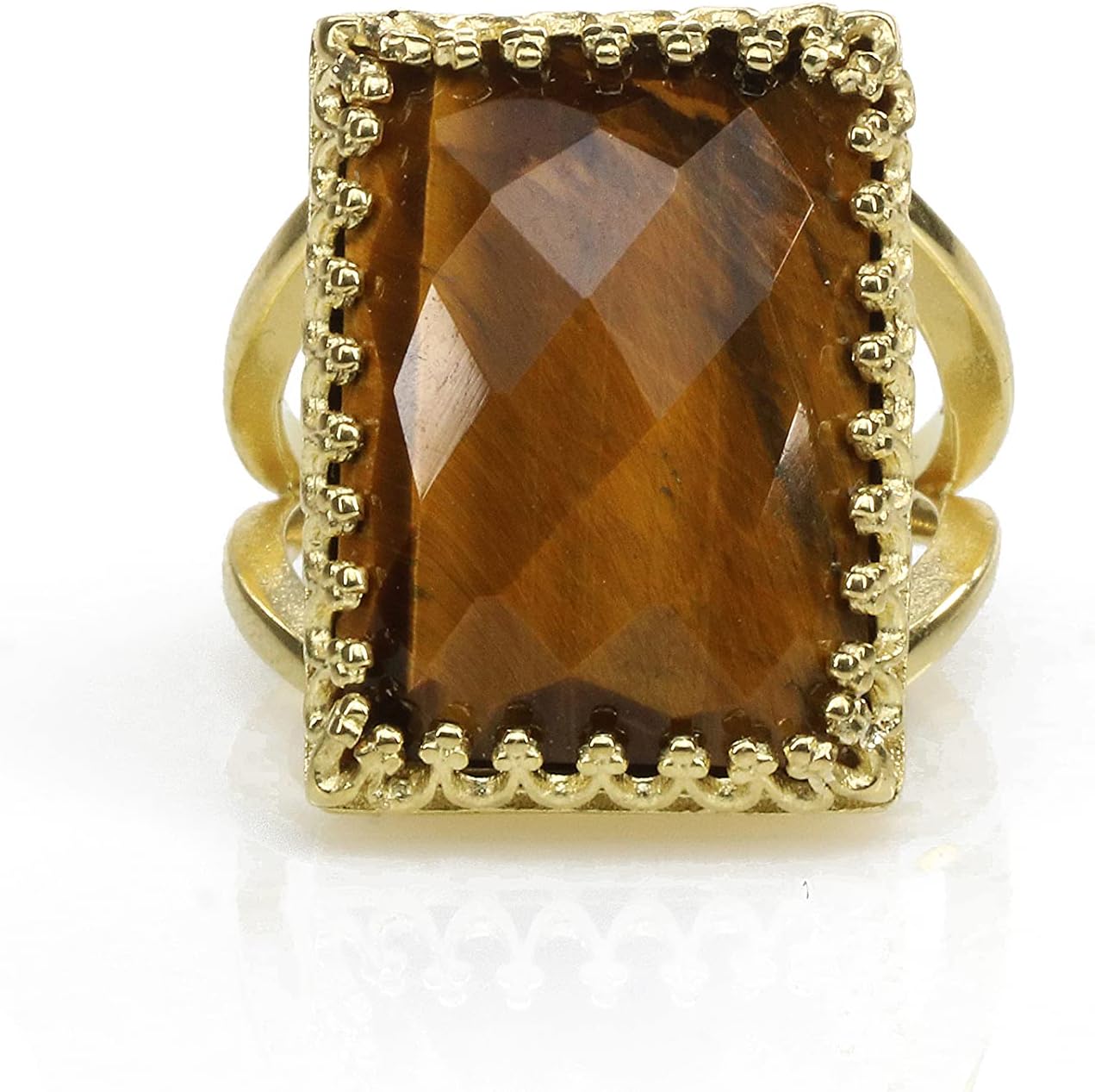 Large Gold Ring - Elegant Tiger Eye Ring - Artisan Handmade Rings for Women - Present for Mom, Sister, Best Friend - Customizable with an Engraving