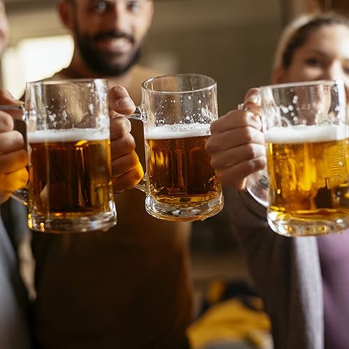Miniatura 7 de COKTIK Paquete de 8 vasos de cerveza grandes pesados con asa, jarras de vidrio de 14 onzas, juego de vasos de cerveza clásicos