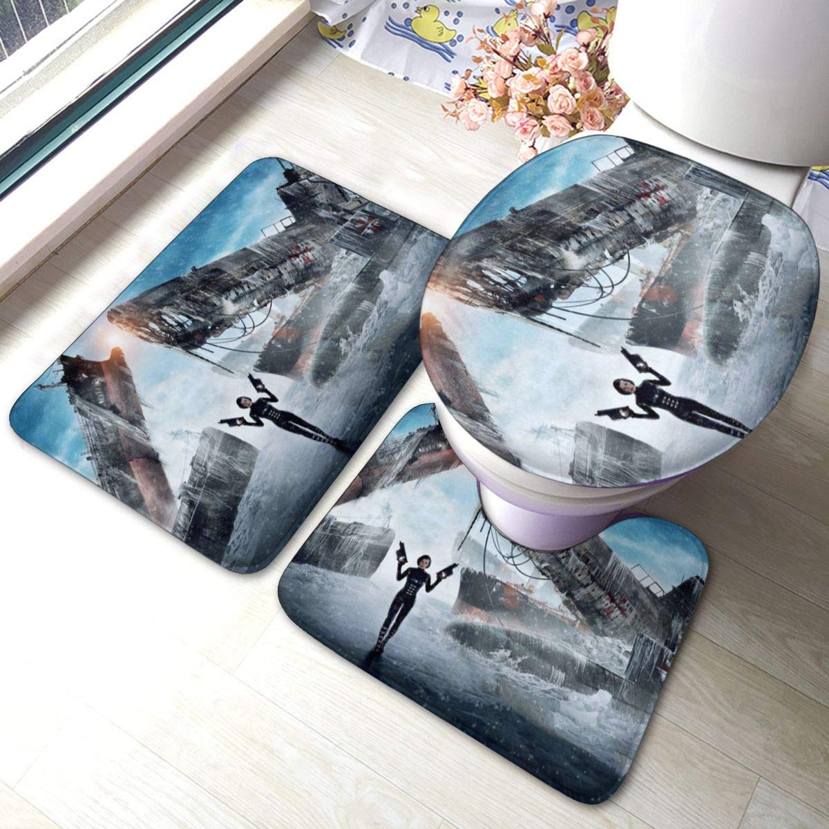 Amazon バイオハザード 2 トイレマット バスルームラグ3点セット トイレマットセット フタカバー U型o型トイレ兼用フタカバー 足元マット トイレ用品 蓋カバー 便座カバー マット 吸水 速乾 抗菌防臭 防寒 ノンスリップ トイレマット タンクカバー ホーム