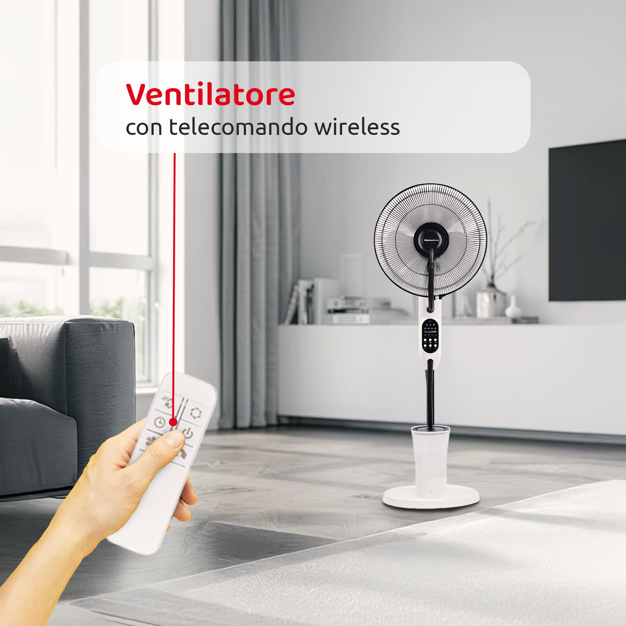 Melchioni Family | Ventilatore Nebulizzatore con Telecomando, Ventilatore da Terra con 3 Pale, 3 Modalità, Serbatoio 2,8 l fino a 8 Ore