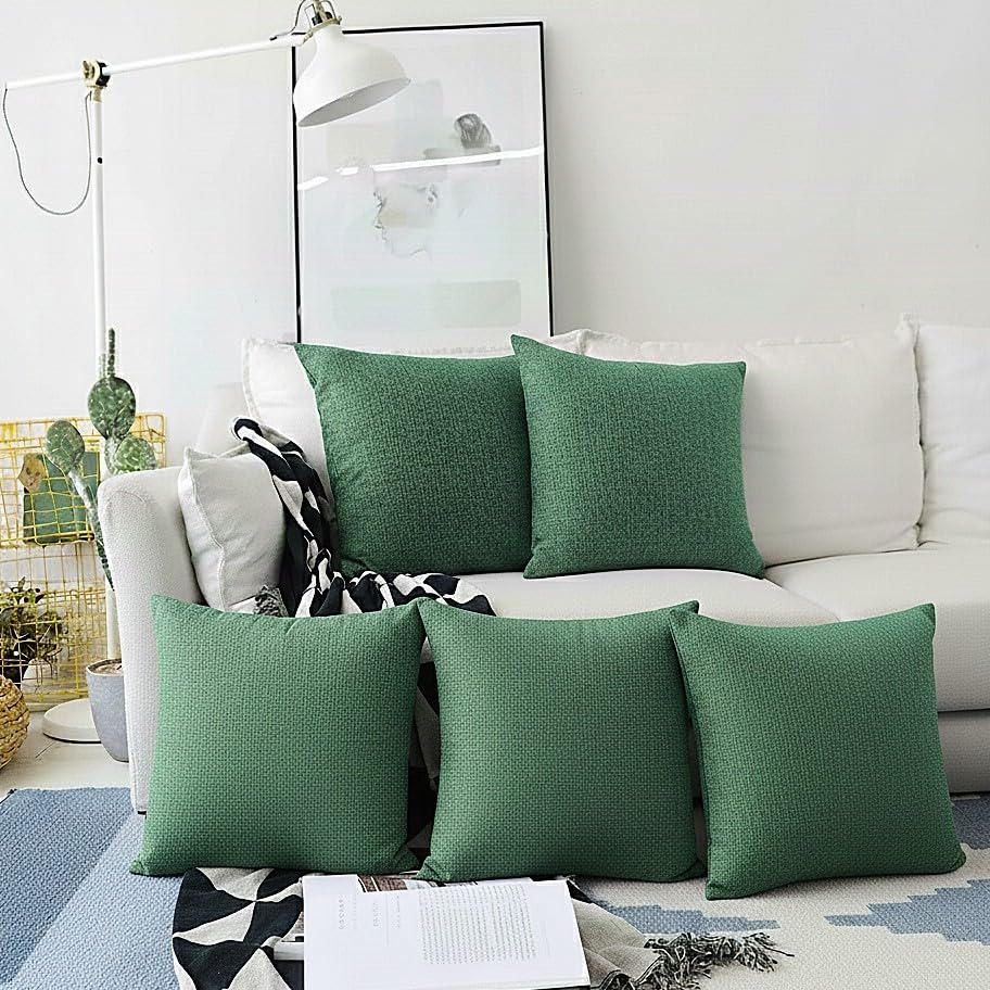 Khooti Jute Cushion Cover | 14x14| Green | Set of 5 | Throw Pillow Cover for Couches, Chairs, Sofas, Beds, Coffee Tables, Living Rooms, Bedrooms, Modern Boho Design